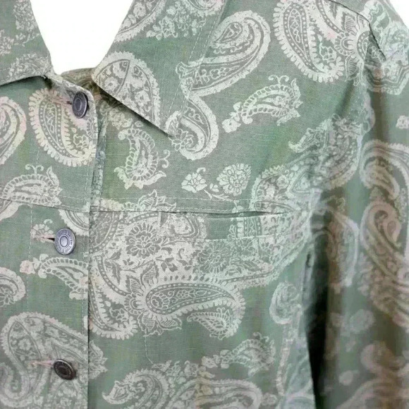 VINTAGE Croft & Barrow Lightweight Lt. Green Paisley Denim Jacket Size 16 - Picture 6 of 10